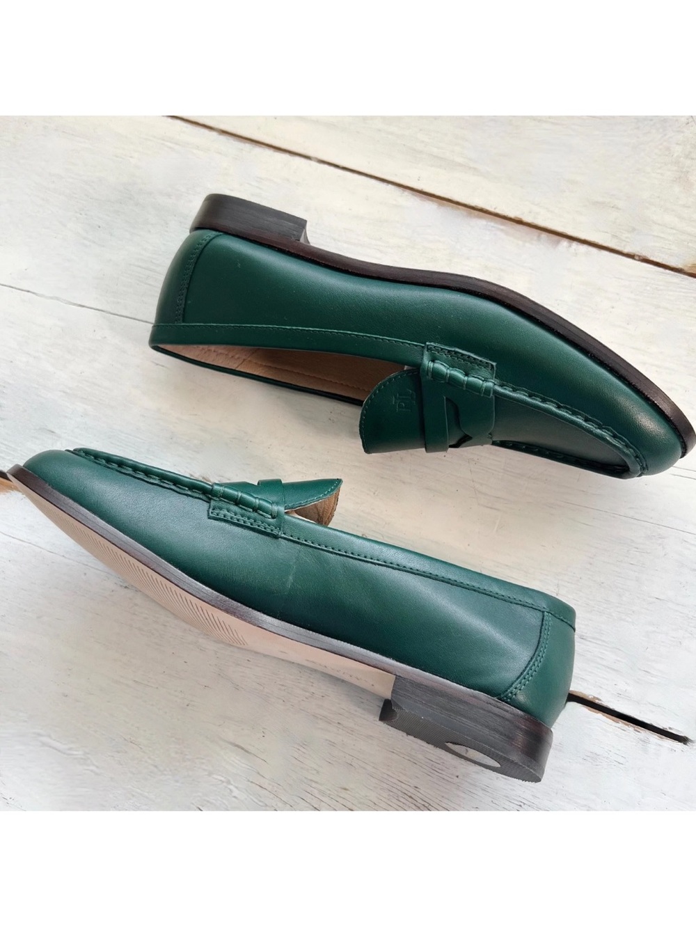 Ralph Lauren Wynnie Leather Women's Penny Loafer Shoe Sz 9 Season Green Holiday - Picture 13 of 15